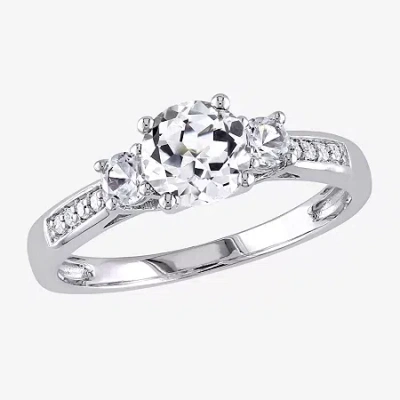 Modern Bride Gemstone Womens Diamond Accent Lab Created White Sapphire 10k White Gold Round 3-stone Engagement Ri In Silver