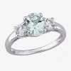 Modern Bride Gemstone Womens Genuine Blue Aquamarine Sterling Silver Oval 3-stone Engagement Ring In Brown