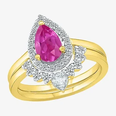 Modern Bride Gemstone Womens Lab Created Pink Sapphire 14k Gold Pear Bridal Set
