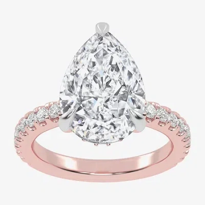 Modern Bride (g-h / Si1-si2) Womens 2 1/4 Ct. T.w. Lab Grown White Diamond 14k Gold Pear Side Stone Engagement Ri In Pink