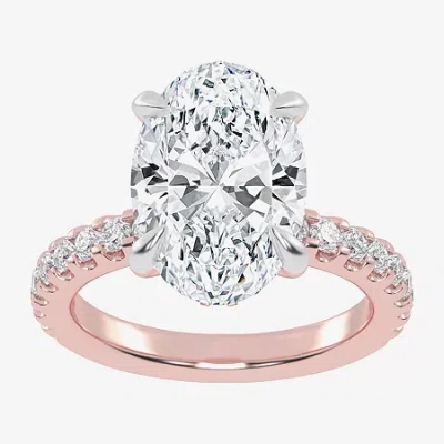 Modern Bride (g-h / Si1-si2) Womens 2 1/4 Ct. T.w. Lab Grown White Diamond 14k White Gold Oval Side Stone Engagem In Pink