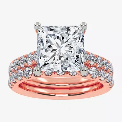 Modern Bride (g-h / Si1-si2) Womens 4 Ct. T.w. Lab Grown White Diamond 14k Gold Side Stone Bridal Set In Pink