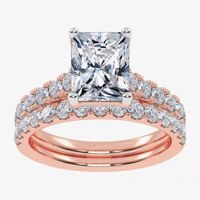 Modern Bride (g-h / Vs2-si1) Womens 2 1/2 Ct. T.w. Lab Grown White Diamond 14k Gold Side Stone Bridal Set In Pink