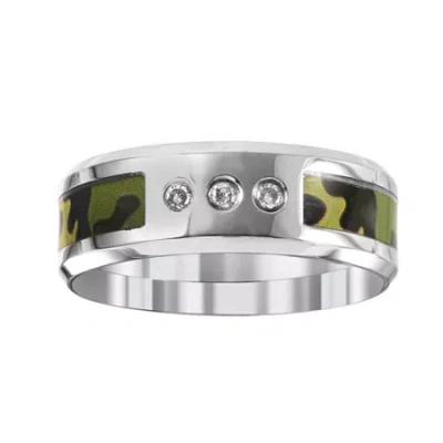 Modern Bride Green Camo Mens 7mm Diamond Accent Natural White Diamond Stainless Steel Wedding Band In Transparent