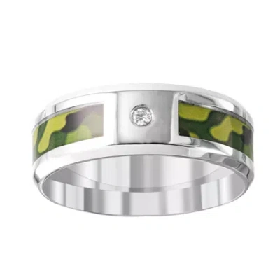 Modern Bride Green Camo Mens 8mm Diamond Accent Natural White Diamond Stainless Steel Wedding Band In Silver