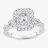 Modern Bride (h-i / I1) 1 Ct. T.w. Lab Grown Diamond Cushion Shape Side Stone Halo Engagement Ring In 10k Or 14k  In White