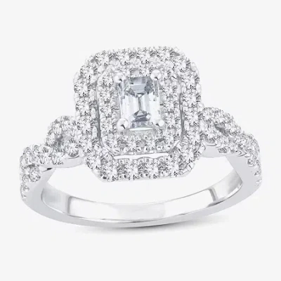 Modern Bride (h-i / I1) 1 Ct. T.w. Lab Grown Diamond Cushion Shape Side Stone Halo Engagement Ring In 10k Or 14k  In White