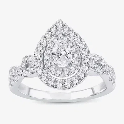 Modern Bride (h-i / I1) 1 Ct. T.w. Lab Grown Diamond Pear Shape Side Stone Halo Engagement Ring In 10k Or 14k Whi In White