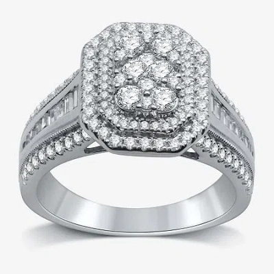 Modern Bride (h-i / I1) Womens 1 1/4 Ct. T.w. Lab Grown White Diamond 10k White Gold Side Stone Halo Engagement R In Neutral