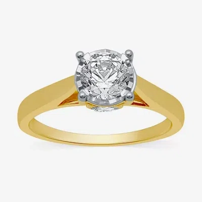 Modern Bride (h-i / I1) Womens 1 Ct. Lab Grown White Diamond 10k Gold Round Solitaire Engagement Ring In Transparent