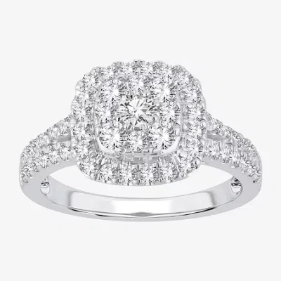 Modern Bride (h-i / I1) Womens 1 Ct. T.w. Lab Grown White Diamond 10k Or 14k Gold Cushion Side Stone Halo Engagem In Metallic