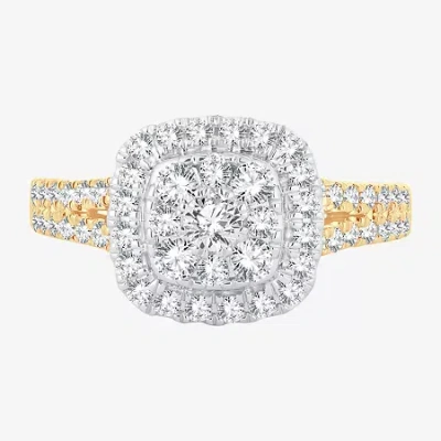 Modern Bride (h-i / I1) Womens 1 Ct. T.w. Lab Grown White Diamond 10k Or 14k Gold Cushion Side Stone Halo Engagem
