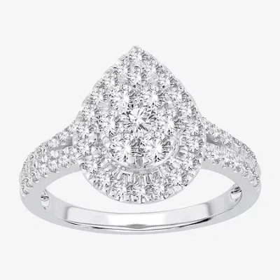 Modern Bride (h-i / I1) Womens 1 Ct. T.w. Lab Grown White Diamond 10k Or 14k Gold Pear Side Stone Halo Engagement In Neutral