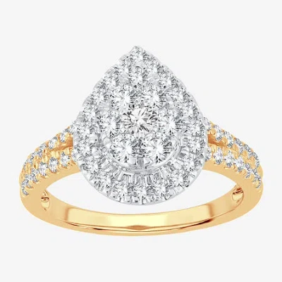 Modern Bride (h-i / I1) Womens 1 Ct. T.w. Lab Grown White Diamond 10k Or 14k Gold Pear Side Stone Halo Engagement