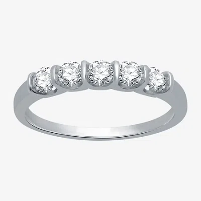 Modern Bride (h-i / I1) Womens 1/2 Ct. T.w. Lab Grown White Diamond 10k White Gold 5-stone Anniversary Band In Metallic