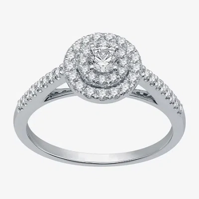 Modern Bride (h-i / I1) Womens 1/2 Ct. T.w. Lab Grown White Diamond 10k White Gold Side Stone Halo Engagement Rin In Silver
