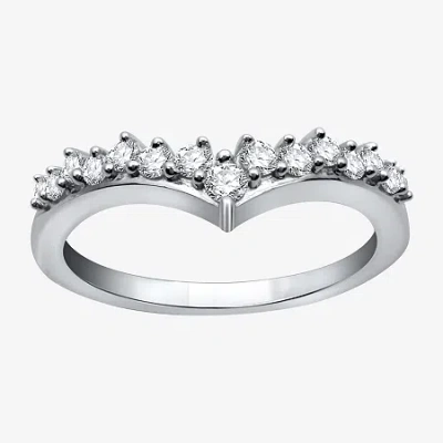 Modern Bride (h-i / I1) Womens 1/3 Ct. T.w. Lab Grown White Diamond 10k White Gold Chevron Wedding Band In Silver