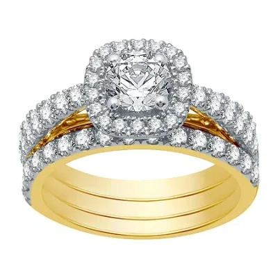 Modern Bride (h-i / I1) Womens 2 Ct. T.w. Lab Grown White Diamond 10k Gold Round Cushion Side Stone Halo Bridal S