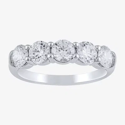 Modern Bride (h-i / I1) Womens 2 Ct. T.w. Lab Grown White Diamond 10k White Gold 5-stone Anniversary Band In Silver