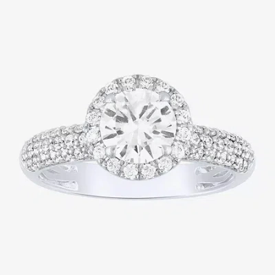 Modern Bride (h-i / I1) Womens 2 Ct. T.w. Lab Grown White Diamond 14k White Gold Round Side Stone Halo Bridal Set In Silver