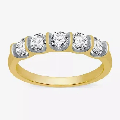 Modern Bride (h-i / I1) Womens 2mm 1 Ct. T.w. Lab Grown White Diamond 10k Gold 5-stone Anniversary Band