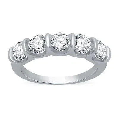 Modern Bride (h-i / I1) Womens 2mm 2 Ct. T.w. Lab Grown White Diamond 10k White Gold 5-stone Anniversary Band In Silver