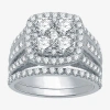 Modern Bride (h-i / I1) Womens 3 Ct. T.w. Lab Grown White Diamond 10k White Gold Cushion Side Stone Halo Bridal S In Silver