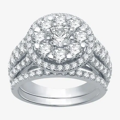 Modern Bride (h-i / I1) Womens 3 Ct. T.w. Lab Grown White Diamond 10k White Gold Side Stone Engagement Ring