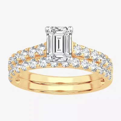 Modern Bride (h-i / Si1-si2) Signature By  Emerald Cut Womens 2 Ct. T.w. Lab Grown White Diamond Brid In Yellow