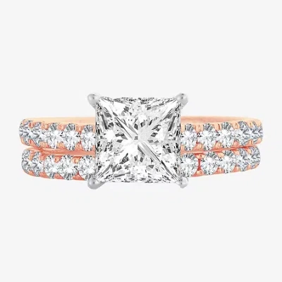 Modern Bride (h-i / Si1-si2) Signature By  Princess Cut Womens 3 Ct. T.w. Lab Grown White Diamond 14k In Pink