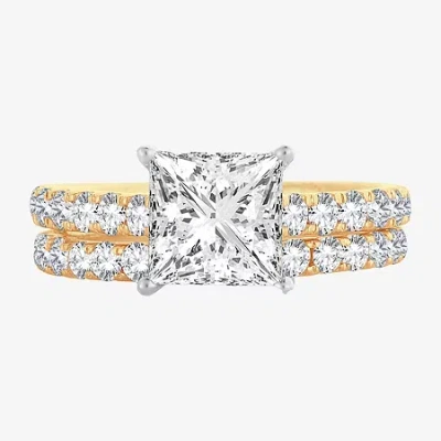 Modern Bride (h-i / Si1-si2) Signature By  Princess Cut Womens 3 Ct. T.w. Lab Grown White Diamond 14k In Yellow