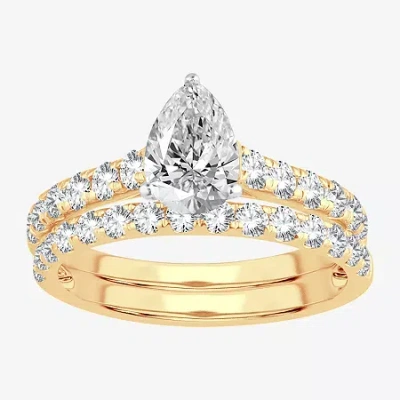 Modern Bride (h-i / Si1-si2) Signature By  Womens 2 Ct. T.w. Lab Grown White Diamond In 14k Gold Pear In Yellow