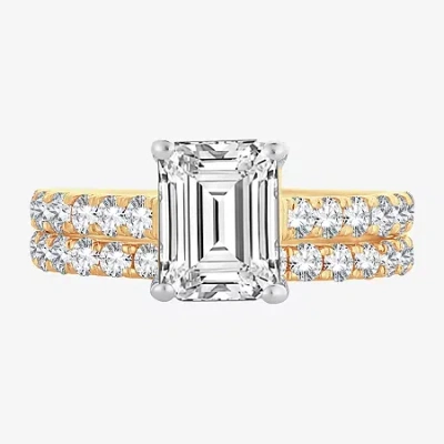 Modern Bride (h-i / Si1-si2) Signature By  Womens 3 Ct. T.w. Lab Grown White Diamond In 14k Gold Emer In Yellow