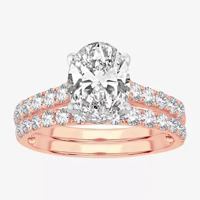 Modern Bride (h-i / Si1-si2) Signature By  Womens 3 Ct. T.w. Lab Grown White Diamond In 14k Gold Oval In Pink