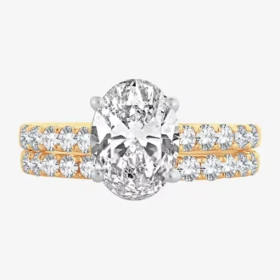 Modern Bride (h-i / Si1-si2) Signature By  Womens 3 Ct. T.w. Lab Grown White Diamond In 14k Gold Oval In Yellow