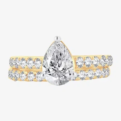 Modern Bride (h-i / Si1-si2) Signature By  Womens 3 Ct. T.w. Lab Grown White Diamondin 14k Gold Pear  In Yellow