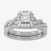 Modern Bride (h-i / Si1-si2) Womens 1 1/2 Ct. T.w. Lab Grown White Diamond 10k White Gold Cushion Side Stone Halo In Silver
