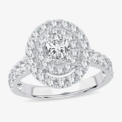 Modern Bride (h-i / Si1-si2) Womens 1 1/2 Ct. T.w. Lab Grown White Diamond 10k White Gold Oval Side Stone Halo En In Neutral