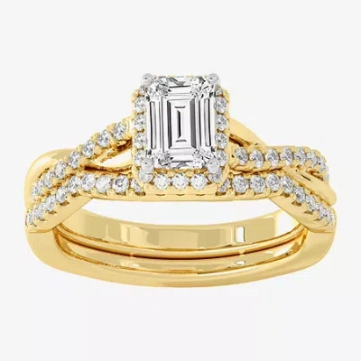 Modern Bride (h-i / Si1-si2) Womens 1 1/5 Ct. T.w. Lab Grown White Diamond 10k White Gold Side Stone Halo Bridal 