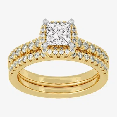 Modern Bride (h-i / Si1-si2) Womens 1 5/8 Ct. T.w. Lab Grown White Diamond 10k White Gold Cushion Side Stone Halo