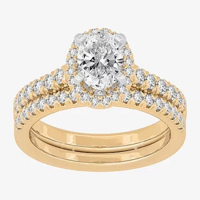 Modern Bride (h-i / Si1-si2) Womens 1 5/8 Ct. T.w. Lab Grown White Diamond 10k White Gold Oval Side Stone Halo Br