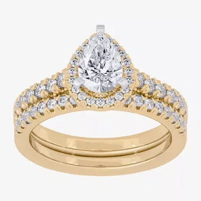 Modern Bride (h-i / Si1-si2) Womens 1 5/8 Ct. T.w. Lab Grown White Diamond 10k White Gold Pear Side Stone Halo Br