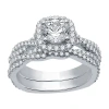 Modern Bride (h-i / Si1-si2) Womens 1 5/8 Ct. T.w. Lab Grown White Diamond 14k White Gold Side Stone Halo Engagem In Silver