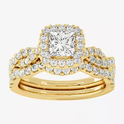 Modern Bride (h-i / Si1-si2) Womens 1 7/8 Ct. T.w. Lab Grown White Diamond 10k White Gold Cushion Side Stone Halo