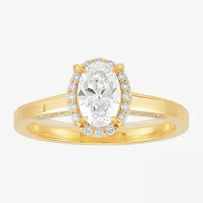 Modern Bride (h-i / Si1-si2) Womens 1 Ct. T.w. Lab Grown White Diamond 10k Gold Oval Halo Engagement Ring In Transparent