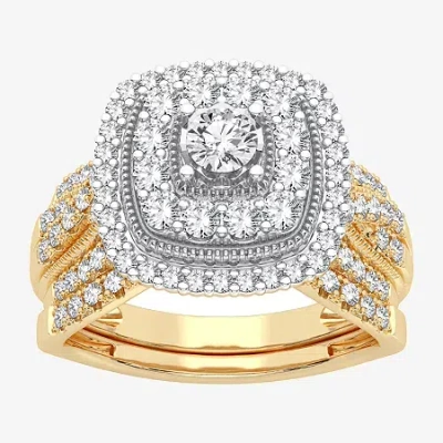 Modern Bride (h-i / Si1-si2) Womens 1 Ct. T.w. Lab Grown White Diamond 10k Or 14k Gold Cushion Halo Bridal Set