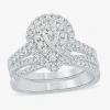 Modern Bride (h-i / Si1-si2) Womens 1 Ct. T.w. Lab Grown White Diamond 10k White Gold Pear Side Stone Halo Bridal In White