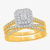 Modern Bride (h-i / Si1-si2) Womens 1 Ct. T.w. Lab Grown White Diamond 10k White Gold Side Stone Halo Bridal Set In Gold
