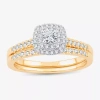 Modern Bride (h-i / Si1-si2) Womens 1/2 Ct. T.w. Lab Grown White Diamond 10k Or 14k Gold Cushion Side Stone Halo  In Neutral