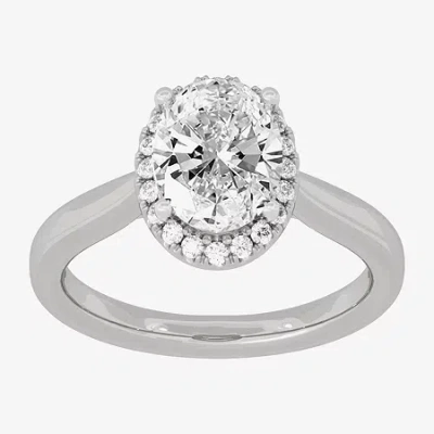Modern Bride (h-i / Si1-si2) Womens 2 1/4 Ct. T.w. Lab Grown White Diamond 10k White Gold Oval Halo Engagement Ri In Silver
